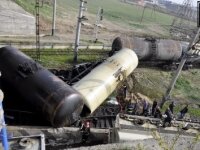 Diesel leaking from 60-ton railway tanker after going off the rails news Tbilisi Airport 