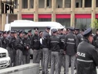 Preparation for demonstration in the center of Tbilisi