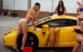 Four Playmates washing Lamborghini in bikini 