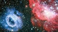 How stars are formed: blue and red clouds glowing around 